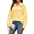 thumbnail image 1 of NAYTOAO Women Ruffle Collar Polo Knit Sweater Long Sleeve Button Pullover, 1 of 7