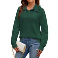 thumbnail image 1 of NAYTOAO Women Ruffle Collar Polo Knit Sweater Long Sleeve Button Pullover, 1 of 7
