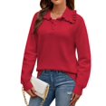 thumbnail image 1 of NAYTOAO Women Ruffle Collar Polo Knit Sweater Long Sleeve Button Pullover, 1 of 7