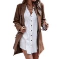 thumbnail image 1 of NAYTOAO Women Stand Collar Mid Length Open Coat with Zipper Pockets, 1 of 6