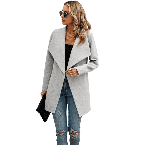 NAYTOAO Women's Lapel Belted Wrap Coat Open Front Mid Length Wool Blend Jacket Casual Fall Winter Outerwear