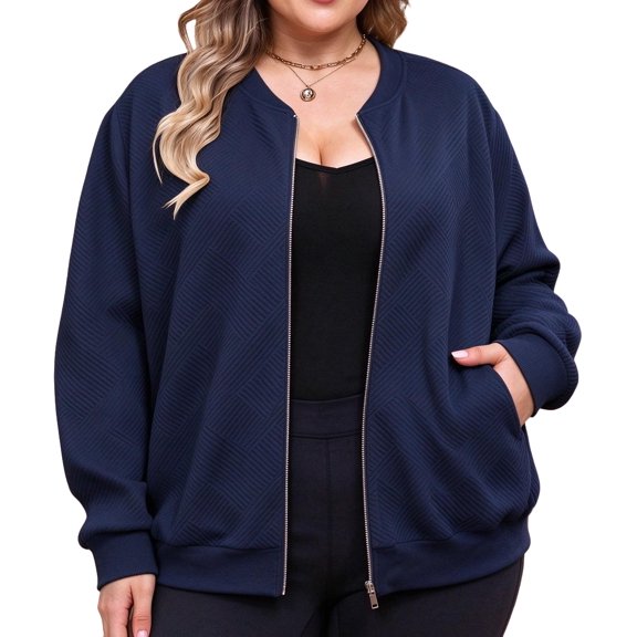 NAYTOAO Women's Plus Size Fall Bomber Jacket, Lightweight Casual Zip-Up Outerwear with Pockets