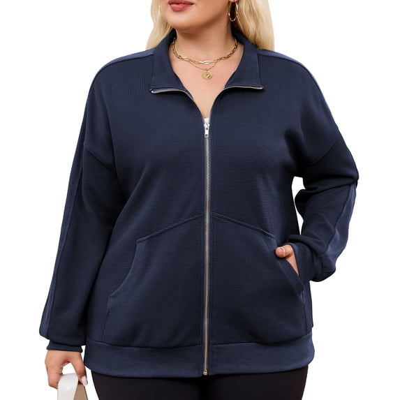 NAYTOAO Women's Plus Size Waffle Bomber Jacket, Lightweight Casual Outerwear