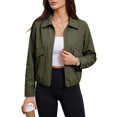 thumbnail image 1 of NAYTOAO Women's Solid Collared Zip Up Cropped Jacket, Elastic Hem Casual Lightweight Outerwear, 1 of 7