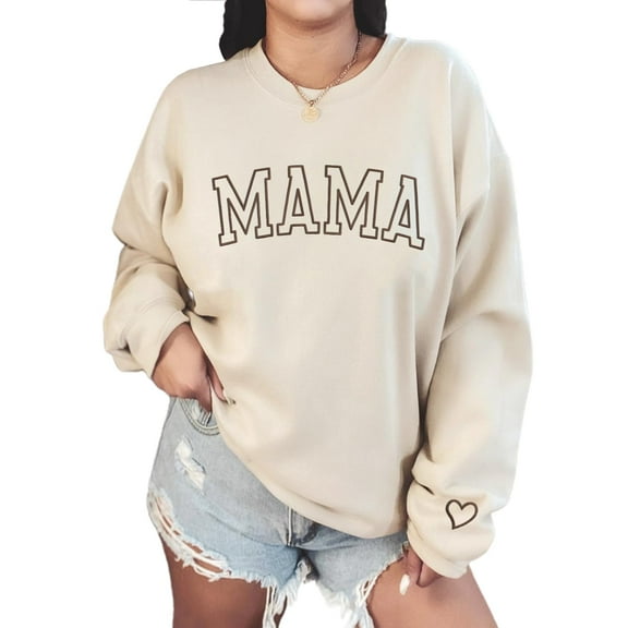 NAZENTI Embroidered Mama Sweatshirt, Mothers Day Sweatshirt Gifts for Mom Mama, Embroidered Crewneck Sweatshirt for Women