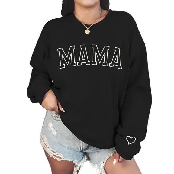 NAZENTI Embroidered Mama Sweatshirt, Mothers Day Sweatshirt Gifts for Mom Mama, Embroidered Crewneck Sweatshirt for Women