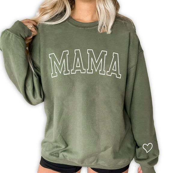 NAZENTI Embroidered Mama Sweatshirt, Mothers Day Sweatshirt Gifts for Mom Mama, Embroidered Crewneck Sweatshirt for Women