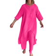 thumbnail image 1 of NAZISHW 2 Piece Sets for Women Solid Color Cotton Linen Pant Sets Casual Long Sleeve Button T Shirt Loose Wide Leg Pants Set Fall Outfits (Hot Pink,XXXL), 1 of 5