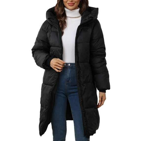 NAZISHW 2024 Warm Parka Jackets Winter Warm Thicken Long Outwear Pockets Coat Parka Jacket Xs-3Xl (Black,L)