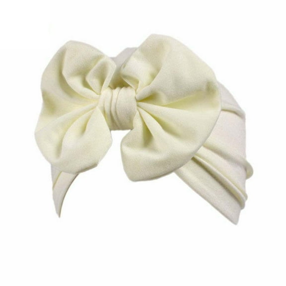 NAZISHW Baby Girls Hair Bow Turban Hat Girl Top Bowknot Head Wrap Beanie Caps for Infant Toddlers Head Hat Wrap Cap Turban Headwrap (Beige,One Size)