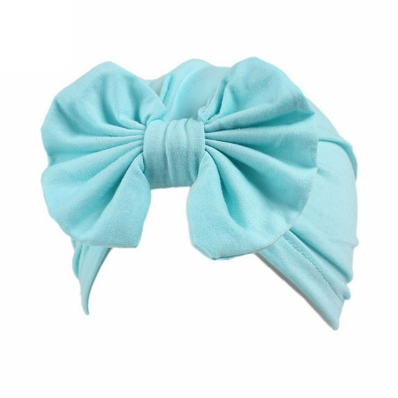 NAZISHW Baby Girls Hair Bow Turban Hat Girl Top Bowknot Head Wrap Beanie Caps for Infant Toddlers Head Hat Wrap Cap Turban Headwrap (Blue,One Size)