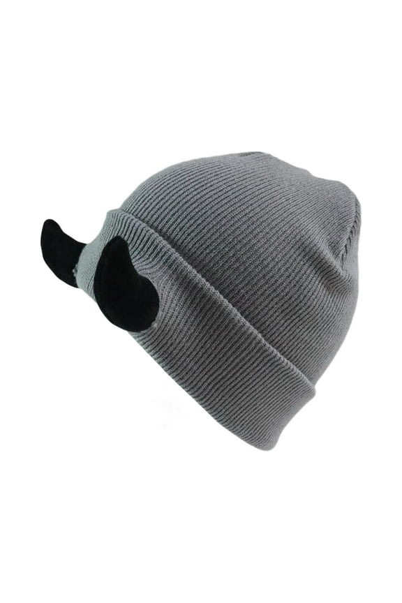 Beanie Hat for Men Women Hat Knitted Beanie with Horns Women Hip Hop Horns Cap for Winter Warm Ski Outdoor Beanie Knitted Skull Cap (Gray,One Size)