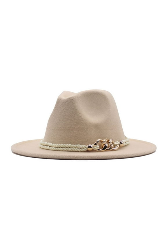 Big Wide Brim Fedora Hat Womens Classic Wide Floppy Panama Hats Belt Buckle Wool Fedora Cap Large Felt Wide Brim Fedoras (Beige,One Size)