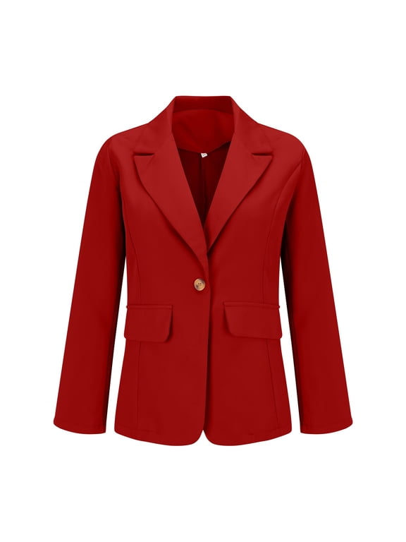 Blazers for Women 2024 Fall Business Casual Blazers Long Sleeve Notch Lapel Trendy Work Office Blazer Jackets (Red2,L)