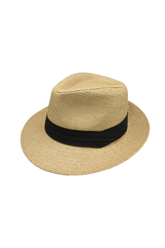 Breathable Straw Fedora Hat Men Women Panama Wide Brim Straw Hats Fedora Hats Jazz Straw Hat Unisex Top Hat Sun Hat Panama Caps (Khaki,One Size)