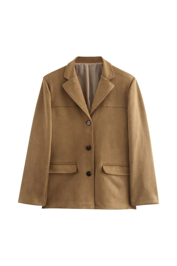 Brown Suede Jacket Women - Y2K Faux Suede Blazer Coat Vintage Aesthetics Old Money Oversized Outerwear (Brown,L)