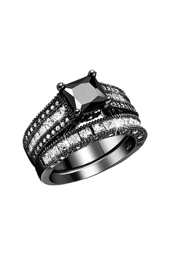 Clearance Silver Birthstone Rings for Women Non Tarnish Trendy Stackable Gold Rings Gold Jewelry for Women Gift Initial Ring (Black,7)