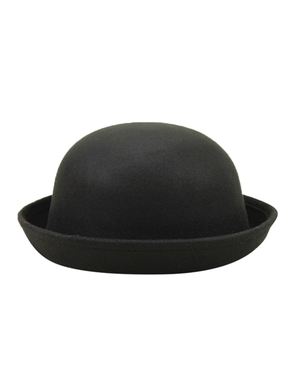 Elegant Solid Cloche Hat Women Casual Roll Up Brim Panama Bowler Hat Bucket Hat Mens Womens Classic Wool Round Bowler Hats Cap (Black,One Size)
