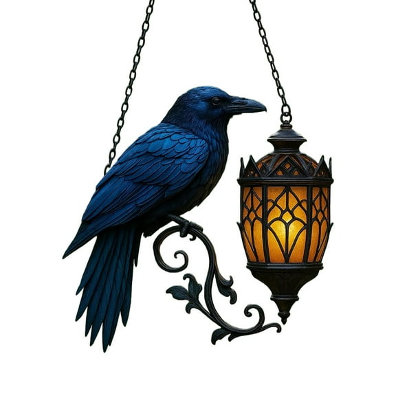 NAZISHW Gothic Raven Lamp Pendant Halloween Decorations Halloween Acrylic 2D Hanging Ornament Perfect For Halloween Home Season Decor & Gifting (Blue,One Size)