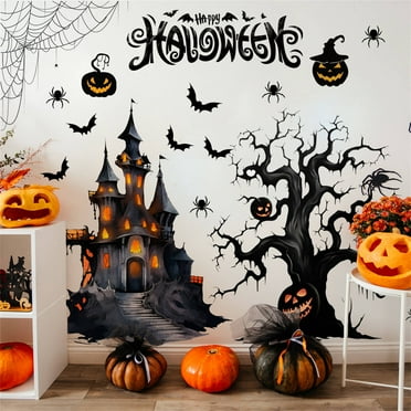 NAZISHW Halloween Witch Wall Decals Wall Window Sticker Decor Halloween Bat Wall Stickers Removable Peel And Stick Wall Decor For Bathroom Window Door Clings Party Decor. Wall stickers
