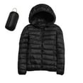 thumbnail image 1 of NAZISHW Packable Down Jacket Women Lightweight Full Zip Puffer Jackets Casual Warm Stand Collar Quilted Winter Coat with Hood (Black,L), 1 of 5
