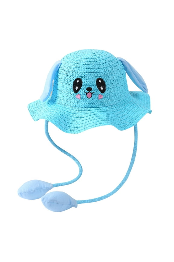 Rabbit Ears Hats Kids Baby Bunny Hat with Moving Ears Rabbit Straw Hat Jumping Ear Funny Cute Cap Wide Brim Sun Straw Hats (A,One Size)
