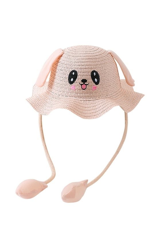 Rabbit Ears Hats Kids Baby Bunny Hat with Moving Ears Rabbit Straw Hat Jumping Ear Funny Cute Cap Wide Brim Sun Straw Hats (B,One Size)