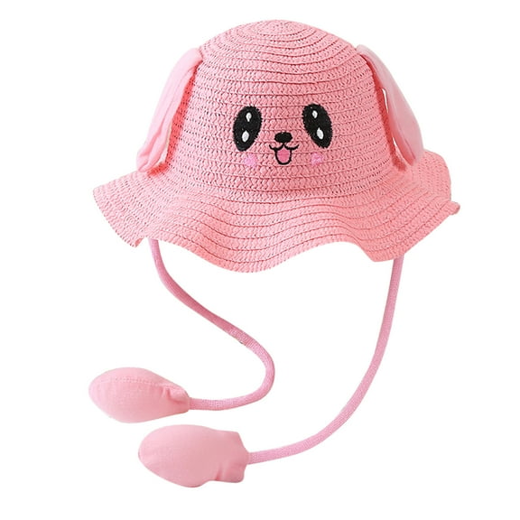 NAZISHW Rabbit Ears Hats Kids Baby Bunny Hat with Moving Ears Rabbit Straw Hat Jumping Ear Funny Cute Cap Wide Brim Sun Straw Hats (H,One Size)