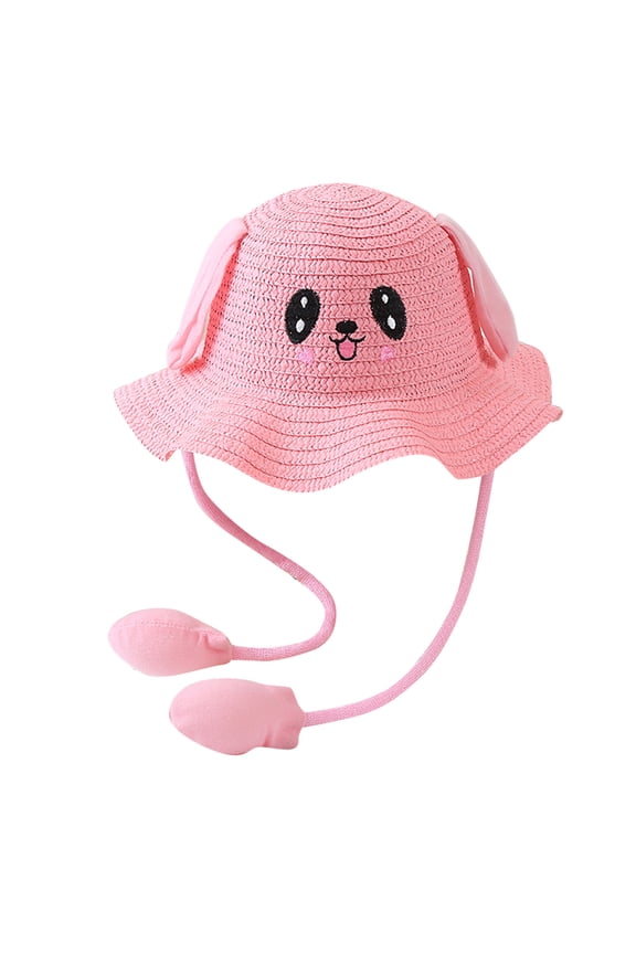 Rabbit Ears Hats Kids Baby Bunny Hat with Moving Ears Rabbit Straw Hat Jumping Ear Funny Cute Cap Wide Brim Sun Straw Hats (H,One Size)