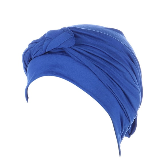 NAZISHW Turbans for Women Soft Pre Tied Knot Fashion Pleated Cancer Turban Caps Chemo Headwrap Sleep Hat Head Wrap Headwear Cover Braid Caps (Blue,One Size)