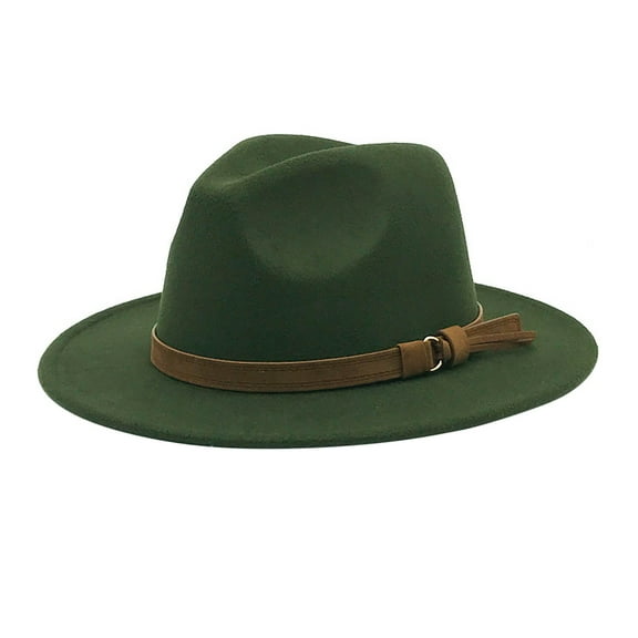 NAZISHW Vintage Wide Brim Fedoras Hat Women Classic Felt Fedora Wide Brim Hat with Belt Buckle Large Felt Panama Rancher Hat (Army Green,One Size)