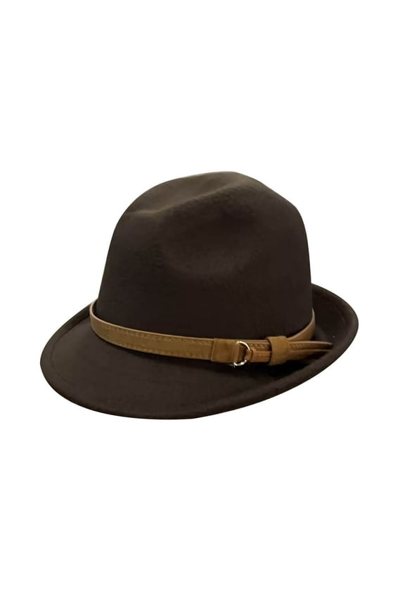 Vintage Wide Brim Fedoras Hat Women Classic Felt Fedora Wide Brim Hat with Belt Buckle Large Felt Panama Rancher Hat (Coffee,One Size)