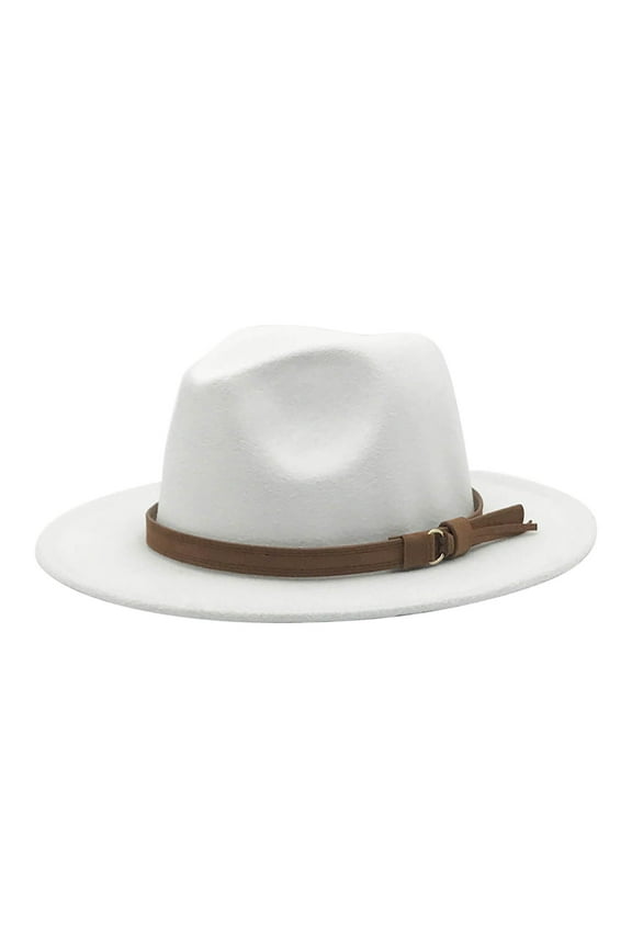 Vintage Wide Brim Fedoras Hat Women Classic Felt Fedora Wide Brim Hat with Belt Buckle Large Felt Panama Rancher Hat (White,One Size)