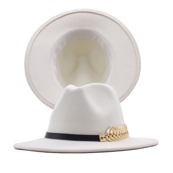 NAZISHW Vintage Wide Brim Fedoras Hat for Womens Fashion Panama Hat Classic Fedora Hat with Belt Buckle Wide Floppy Caps Big Rancher Felt Hat (White,One Size)