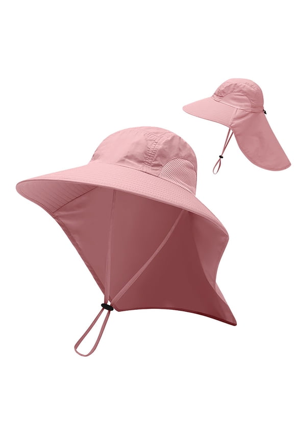 Wide Brim Sun Hat Men Women Mesh Fishing Hats with Neck Flap Hat Sun Uv Protection Adjustable Travel Hiking Lightweight Outdoor Caps (Pink,One Size)