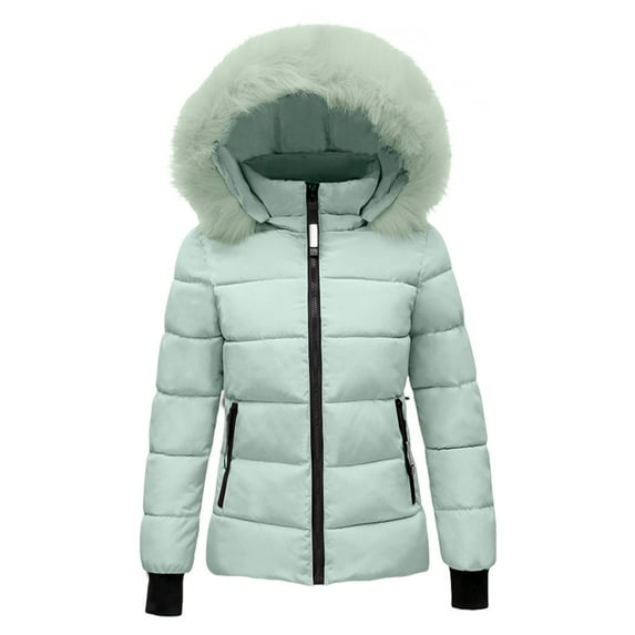 NAZISHW Women's 2024 Warm Parka Jacket Short Quilted Waterproof Coat with Faux Fur Hood Sizes M-4Xl Lightweight Winter Outwear (Green,XXL)