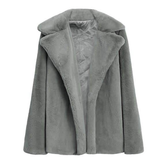 NAZISHW Women's Cropped Faux Fur Jacket Lapel Open Front Shaggy Furry Coat 2024 Winter Warm Fluffy Overcoat (Gray,L)