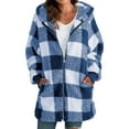 thumbnail image 1 of NAZISHW Womens Sherpa Plaid Shacket Hooded Fleece Jacket Fuzzy Open Front Cardigan with Pockets Button Down Outerwear (Blue,XL), 1 of 5