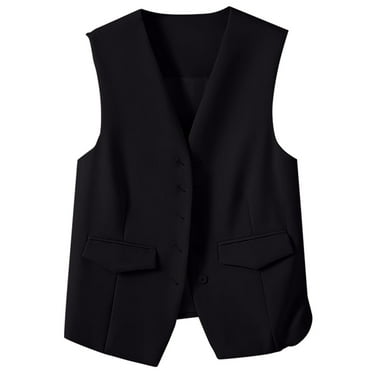 NAZISHW Womens Suit Vest Dressy 5 Button Down V-Neck Waistcoat Vest Economy Suit Business Blazer Jackets with Pockets (Black,L)