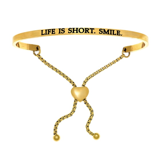 Intuitions Stainless Steel Yellow Finish life Is Short Smile Adjustable Friendship Bracelet