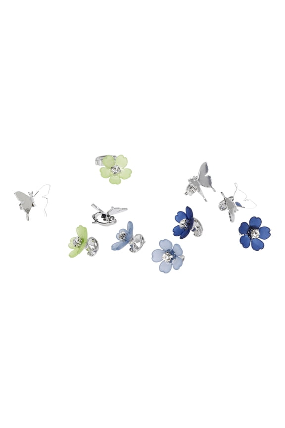 Butterfly and Flower Mini Hair Claw Clips Set, 10-Piece, Women's, Blue/Silvertone