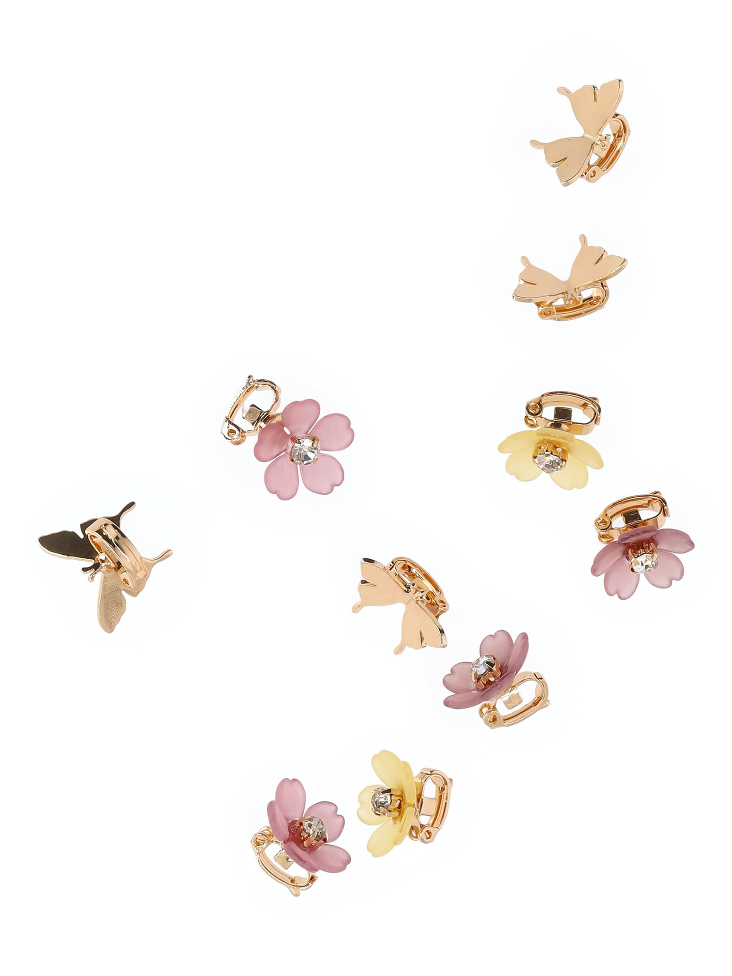 No Boundaries Butterfly and Flower Mini Hair Claw Clips Set, 10-Piece, Women's, Pink/Goldtone