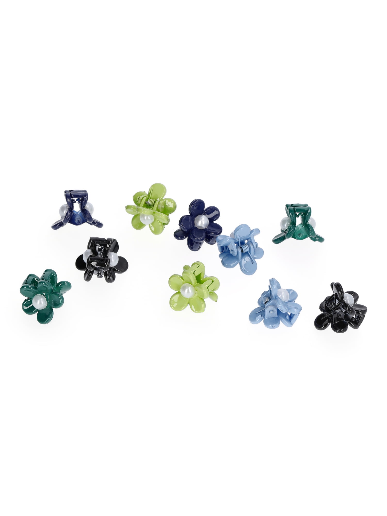 No Boundaries Flower Mini Hair Claw Clips Set, 10-Piece, Women's, Blue Multi