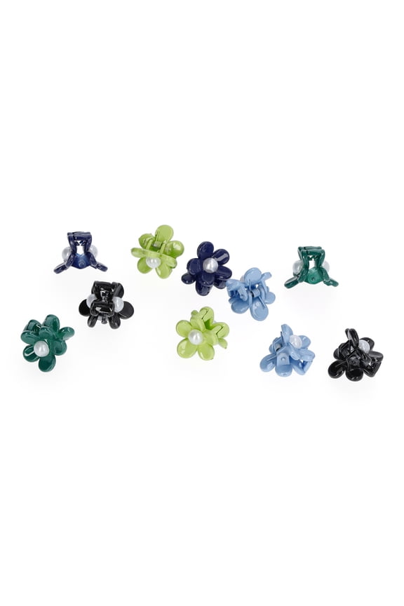 Flower Mini Hair Claw Clips Set, 10-Piece, Women's, Blue Multi