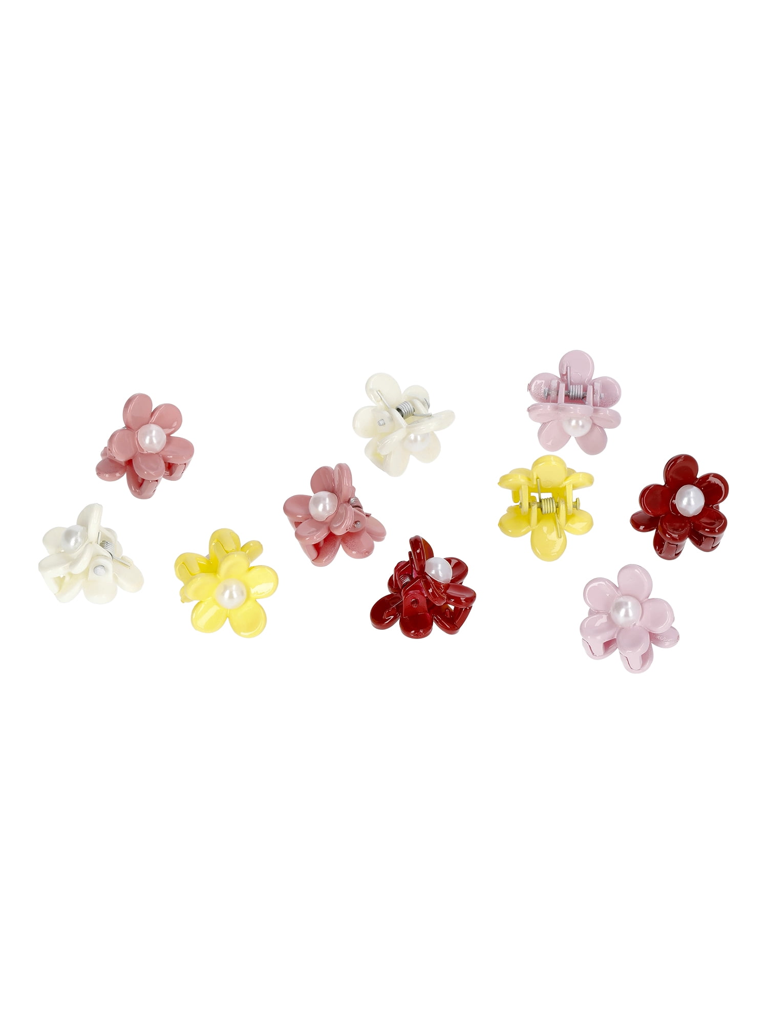 No Boundaries Flower Mini Hair Claw Clips Set, 10-Piece, Women's, Pink Multi