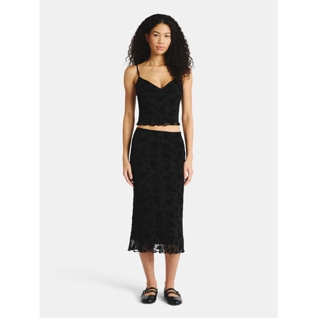No Boundaries Mesh Cami and Midi Skirt Set, 2-Piece, Women's