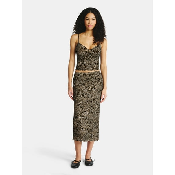 No Boundaries Mesh Cami and Midi Skirt Set, 2-Piece, Women's