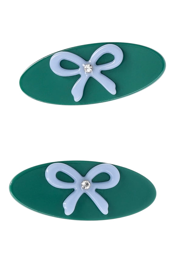 Acrylic Bow Hair Clips, 2-Pack, Green/Blue, Women's
