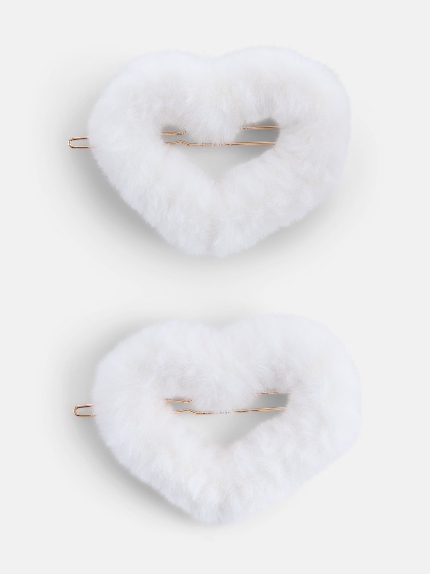 No Boundaries Women’s Faux Fur Heart Hair Clips, Ivory, 2 Pack, One Size