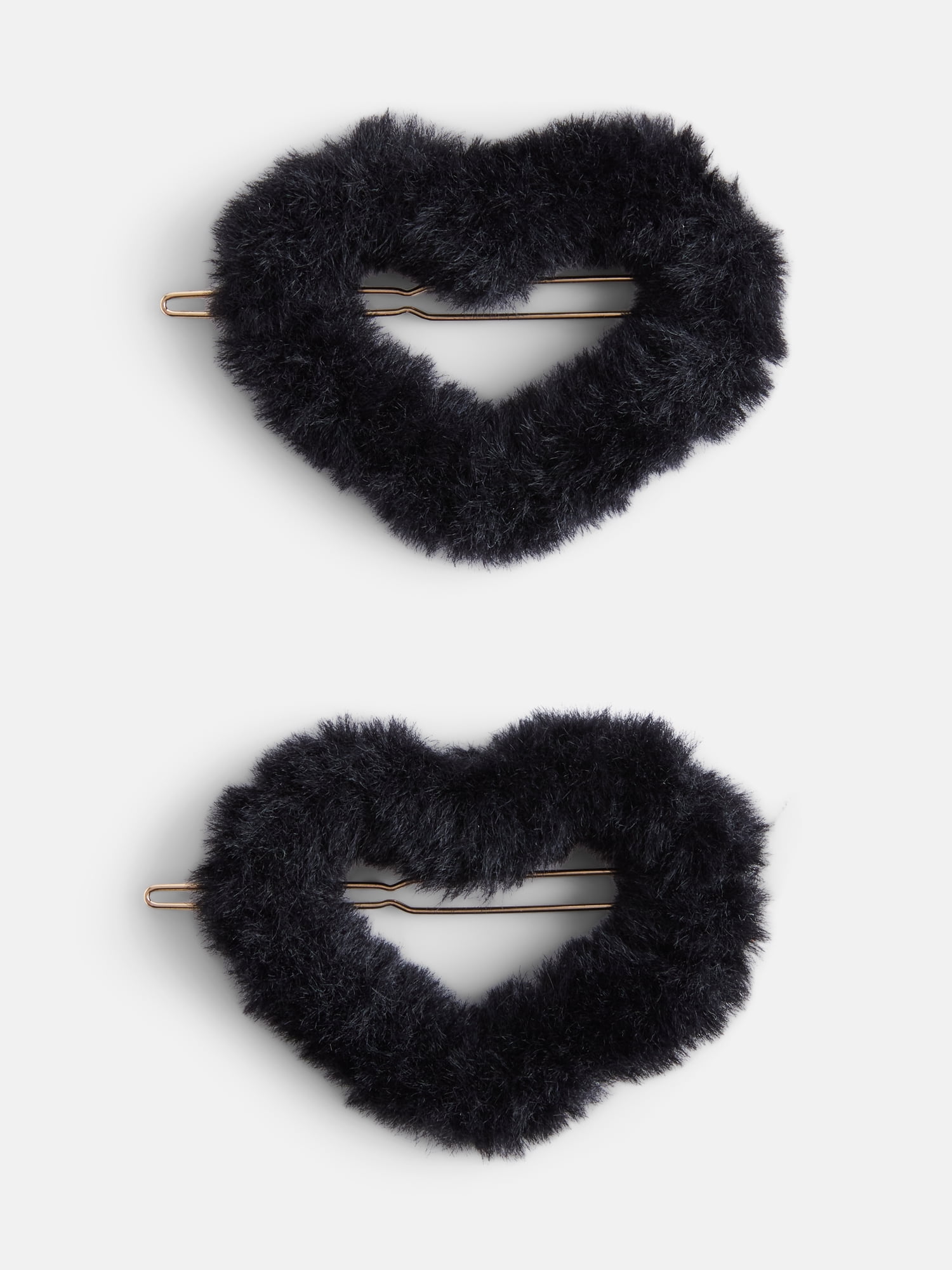 No Boundaries Women’s Faux Fur Heart Hair Clips, Black, 2 Pack, One Size